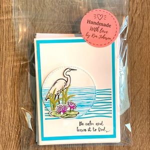Hand Crafted 5 pk Get Well Thinking of You Lily Egret Card sets blank inside env